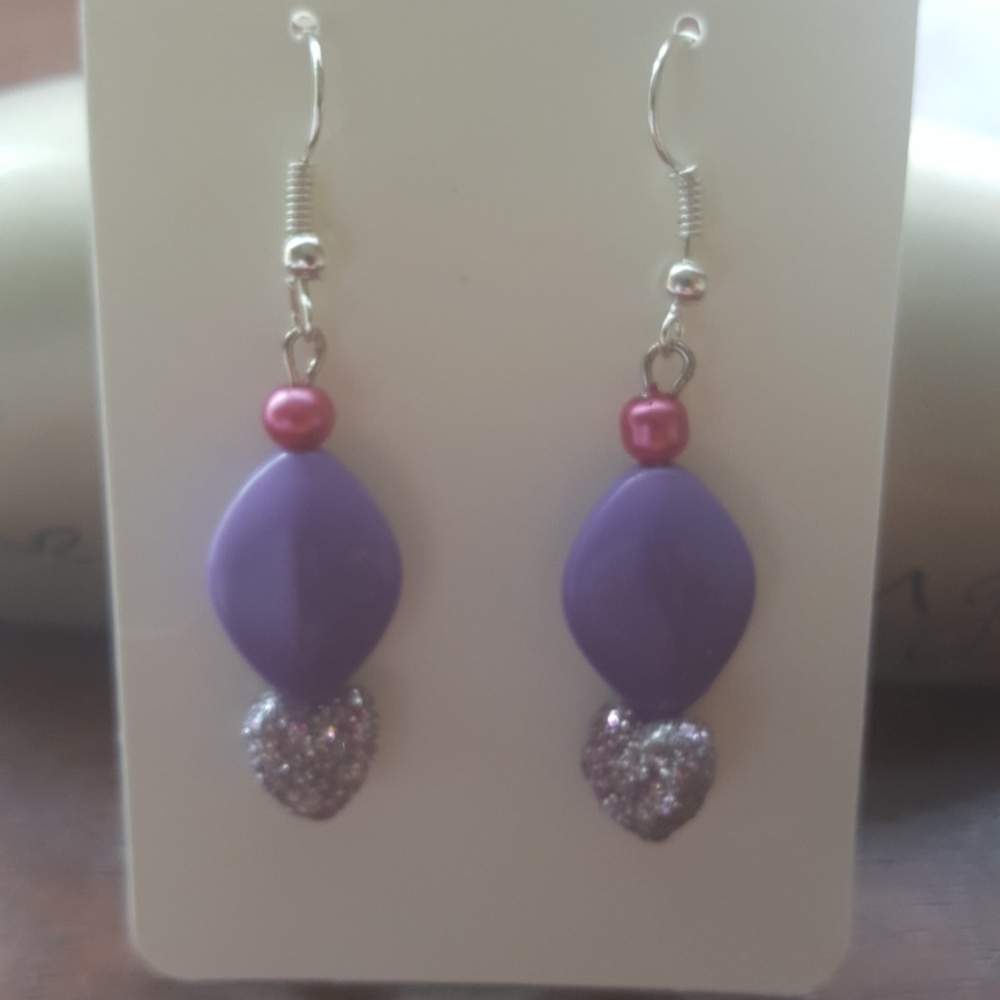 💜Purple and pink//Girls Heart Earrings 💓